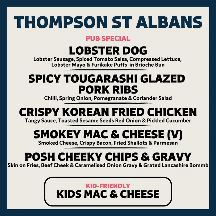 St Albans Menus | Pub in the Park St Albans